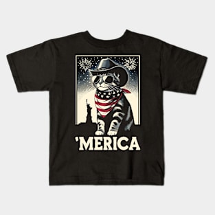 USA Flag Cat 4th of July Funny Patriotic Kids T-Shirt